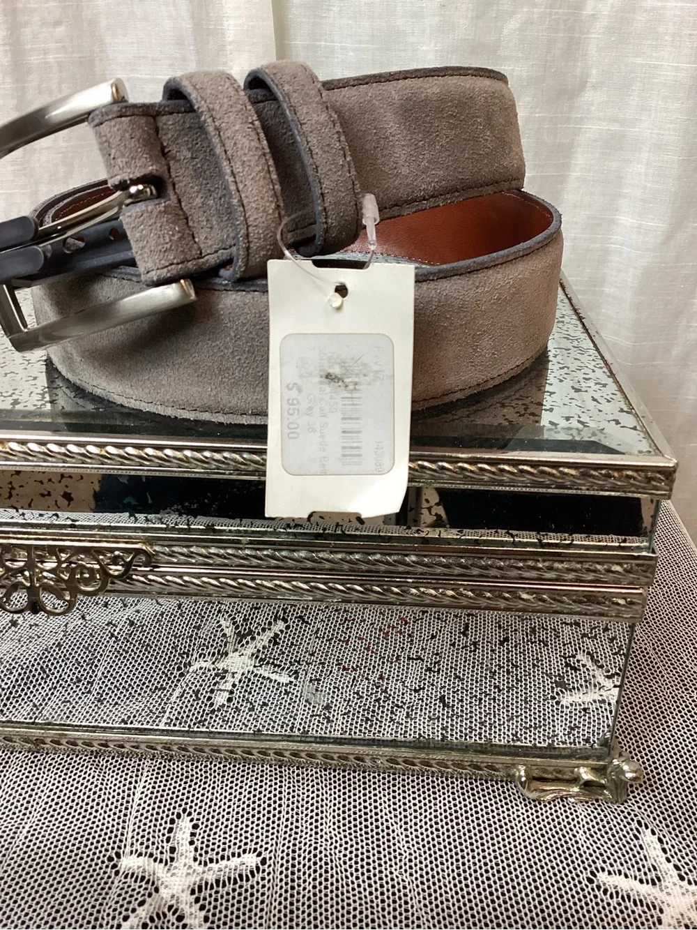 NWT Torino Leather Co. Grey Suede Men’s Belt; size: 36